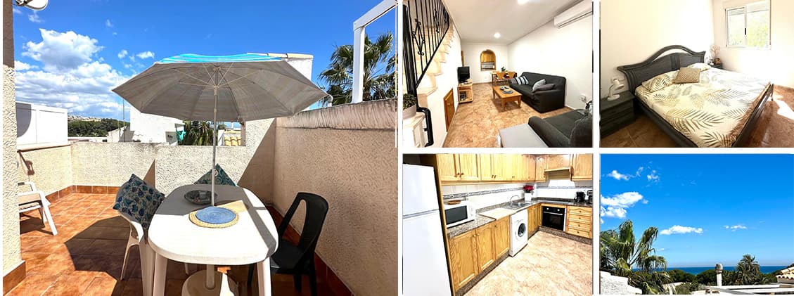 Montage photos Gran Alacant - terrasse, vue mer, cuisine, chambre, salon